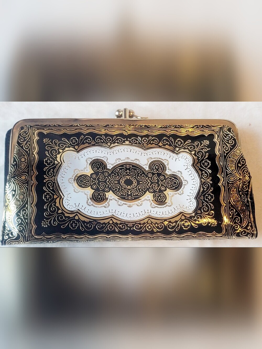 1960s Vintage Italian Leather Wallet 22kt Gold Foil Embossing Fiocchi Italy Rare